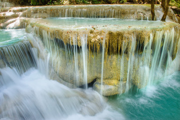 Erawan Waterfall sevev floor, tourist attraction at Kanchanaburi province in thailand