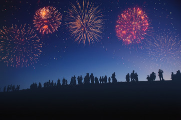 Fototapeta na wymiar people watching fireworks for celebrate new year