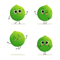 Lime. Cute exotic citrus fruit vector character set isolated on white