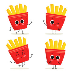 French fries. Fast food character set isolated on white