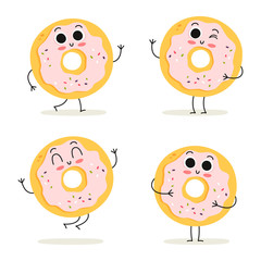 Donut. Fast food character set isolated on white