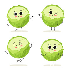 Cabbage. Cute vegetable character set isolated on white