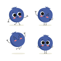 Blueberry. Cute berry vector character set isolated on white