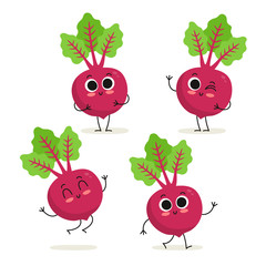 Beet. Cute vegetable vector character set isolated on white