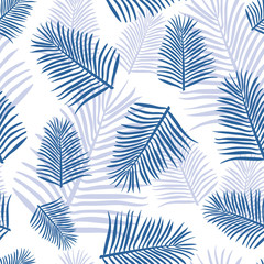 Vector seamless pattern with abstract tropical leaves on white background