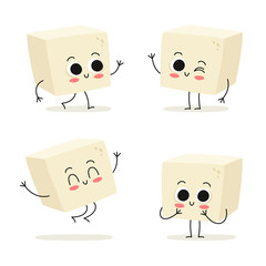 Tofu. Cute vegan protein food vector character set isolated on white
