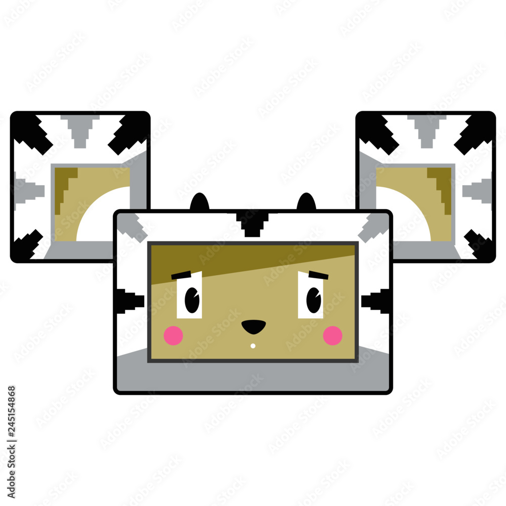 Sticker adorably cute little cartoon block zebra face