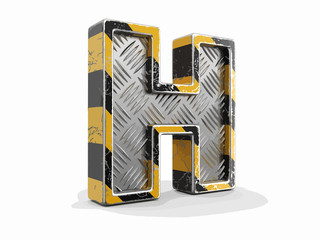 Yellow striped metallic font - letter H. Image with clipping path