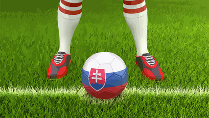 Fototapeta na wymiar Man and soccer ball with Slovak flag 