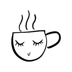 Obraz premium Vector cute cartoon cup of tea or coffee. Line sketch illustration