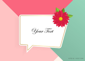 Text box with beautiful colorful flowers. Vector Illustration