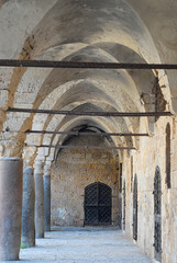 Colonnade at Khan al Umdan, Caravanserai in Acre, Israel