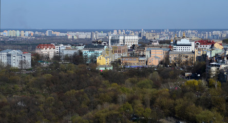 Fototapeta premium Spring panorama of Kiev skyline from a bird's-eye view