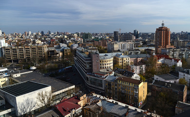Naklejka premium Spring panorama of Kiev skyline from a bird's-eye view