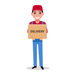 Delivery man is holding a parcel box