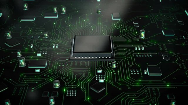 3D render CPU central processor unit chipset on the printed circuit board for electronic and technology concept select focus shallow depth of field