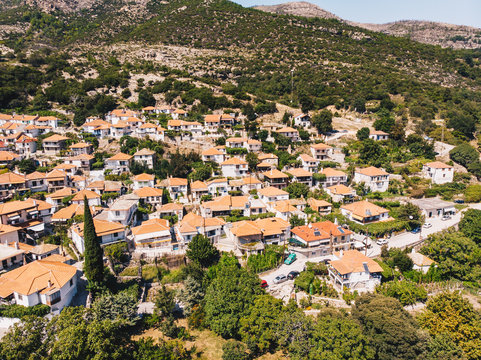 Maries old traditional town inland of Thasos Island, Greece, aerial view