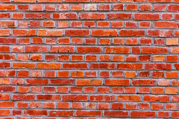 Od red brick wall texture background. bricked wall of orange color, wide vintage style.