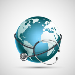 World Health Day icon. Planet Earth with a stethoscope.