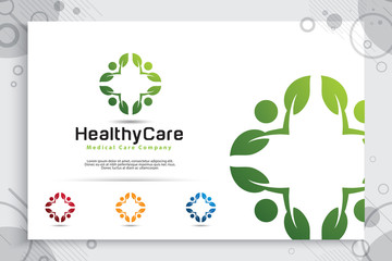 creative leaf people vector logo design with modern synergy concept, symbol illustration people with leaf digital for healthy company.