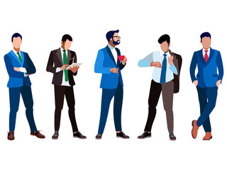 Obraz premium A set of businessmen five people. Isolated on white background. In minimalist style. Cartoon flat Vector