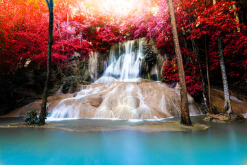Landscape photo Saiyok Waterfall,Amazing waterfall in wonderful autumn forest, beautiful waterfall...