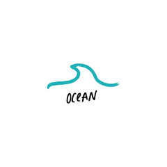 Vector illustration. Vintage hipster hand drawn lettering logo of surf and ocean.