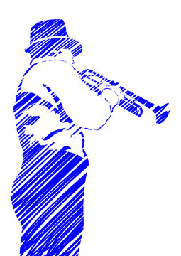 Music man whit brass band on white background