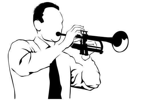 Music man whit brass band on white background