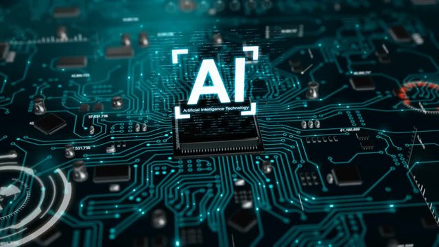 3D render AI artificial intelligence technology CPU central processor unit chipset on the printed circuit board for electronic and technology concept select focus shallow depth of field with dark and 