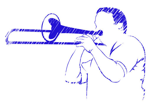 Music man whit brass band on white background