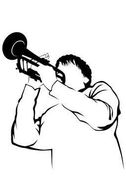 Music man whit brass band on white background