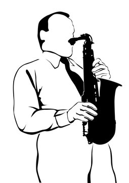 Music man whit brass band on white background