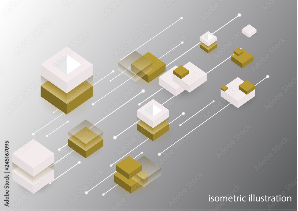 Poster modern isometric background. blockchain concept banner with cubes and blocks.