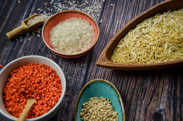 Cereals on wooden background