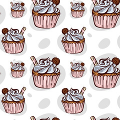 Seamless Pattern With Cupcake With Cookie Illustration