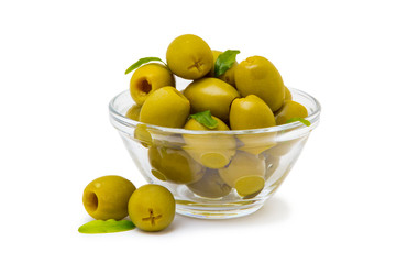 Green olives isolated on white