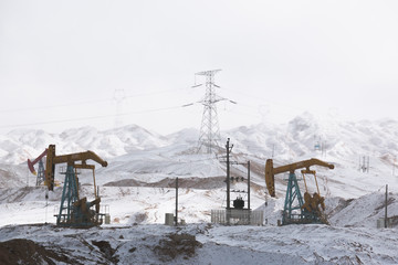 China Qinghai oil field after snow,Snow scene