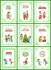 Fototapeta na wymiar Best Wishes on Christmas Holidays Posters Set
