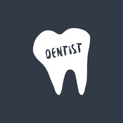 Vector tooth silhouette. Dental hand drawn symbol and label.