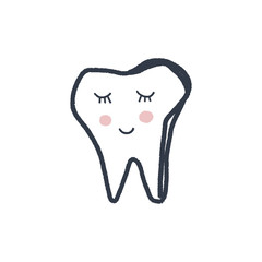 Cute cartoon vector tooth. Dental hand drawn symbol, doodle art.