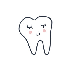 Cute cartoon vector tooth. Dental hand drawn symbol, doodle art.
