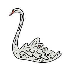 Vector cute cartoon swan art. Poster and banner element, children's book illustration, postcard.