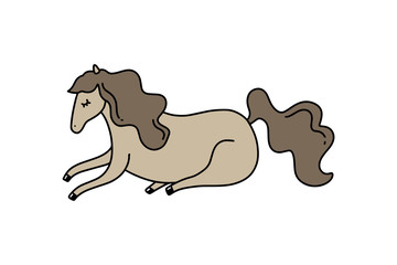 Vector lying brown horse. Poster and banner element, children's book illustration, postcard.