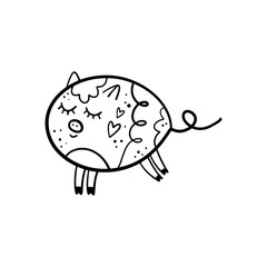 Vector hand drawn funny cute pig girl illustration.