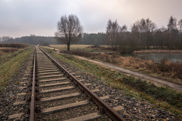 Railroad tracks near Kabacki forest, Masovia, Poland