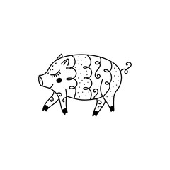 Vector hand drawn funny cute pig girl illustration.
