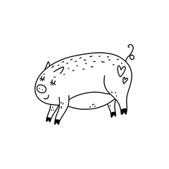 Vector hand drawn funny cute pig girl illustration.