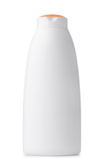 Front view of blank white plastic cosmetic bottle