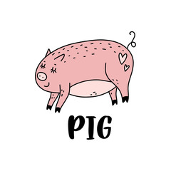 Vector hand drawn funny cute pig girl illustration.